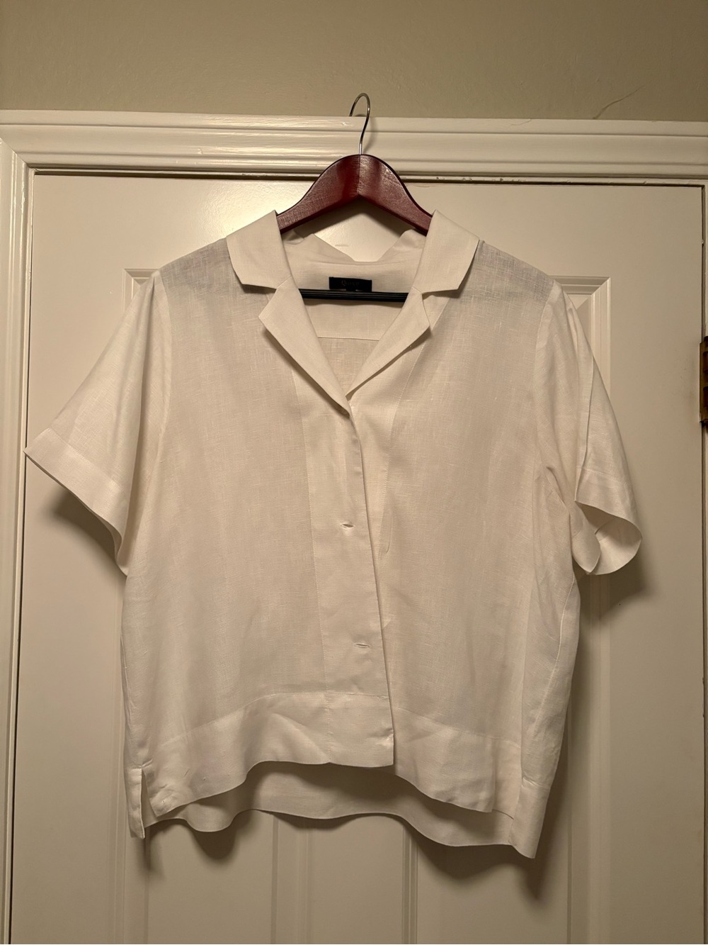 Quince White Short-Sleeve linen Collared Button-Front Shirt